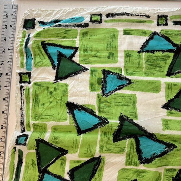 Vtg Womens Neck Head Scarf Geometric Green Blue 21 inch Japan Poly Retro Scarves - Picture 4 of 8